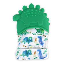 Photo 1 of Itzy Ritzy Silicone Teething Mitt - Soothing Infant Teething Mitten with Adjustable Strap, Crinkle Sound & Textured Silicone to Soothe Sore & Swollen Gums - for Ages 3 Months & Up (Green Dinosaur)
