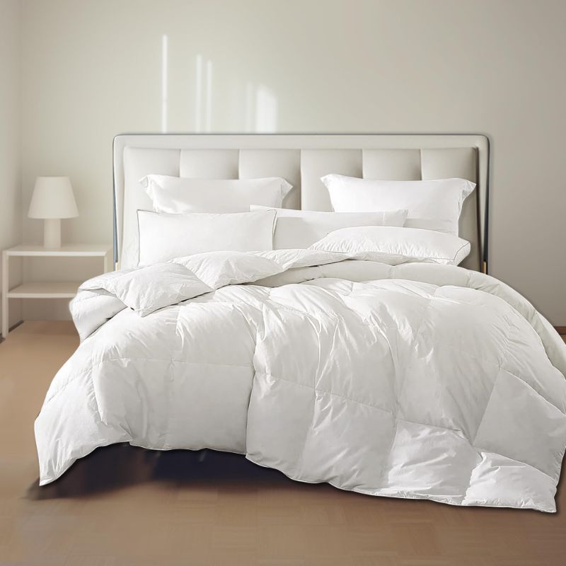 Photo 1 of Royal Luxe White Goose Feather and Down Fiber Comforter, Twin. Light warmth