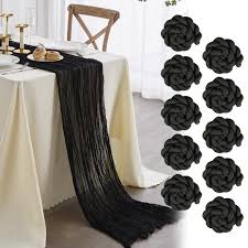 View 1 of Black cheese cloth table drapes, 10 feet, 4 pieces