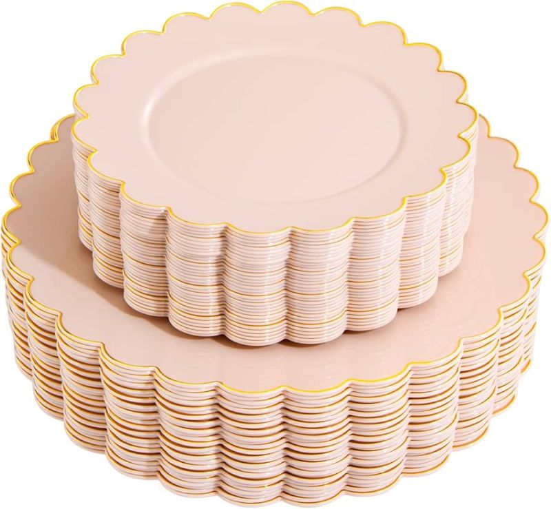Photo 1 of Pink and gold disposable dinner plates, 60 count, 10.25 inch.