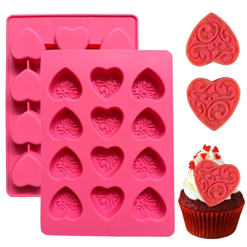 View 1 of Copzievkae 2 Pack Heart Silicone Molds, 12 Cavity Heart Shaped Silicone Mold For Chocolate, Hearts Shaped Chocolate Molds, Hearts Ice Cube Trays for Baking, Candy, Candles (Rose