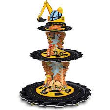 Photo 1 of Tiamon Construction Birthday Decorations 3 Tier Construction Theme Cupcake Stand Cardboard Dump Truck Dessert Display Tower Holder Cupcake Serving Stand for Baby Shower Party Supply
