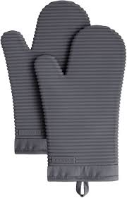 Photo 1 of KITCHENAID Ribbed Soft Silicone Oven Mitt 2-Pack Set, 7.5"x13", black
