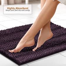 Photo 1 of Clara Clark Chenille Bathroom Rugs, Ultra Soft Plush Shaggy Bath Mats for Bathroom, Machine Washable Non Slip Backing Rubber Bath Rugs, SHOWER AND TOILET SEAT COVER MAT, Purple, 2 MATS
