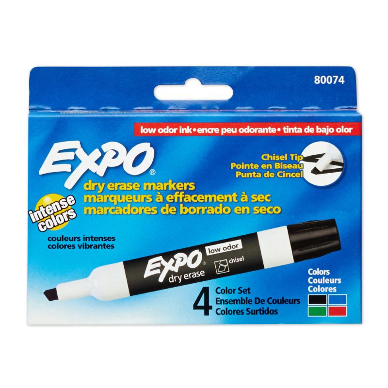 Photo 1 of Expo Low-Odor Dry-Erase Markers, Chisel Point, Assorted Colors, Pack of 4 4-Pack