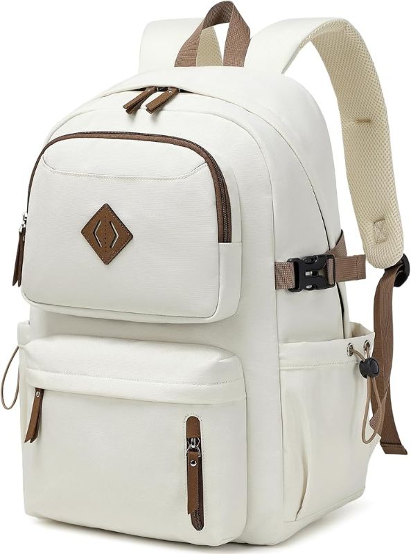 Photo 1 of AO ALI VICTORY laptop backpack 15.6 inch anti theft travel backpacks for men and women large college bookbag work business daypack middle high school bag for girls boys teens students beige
