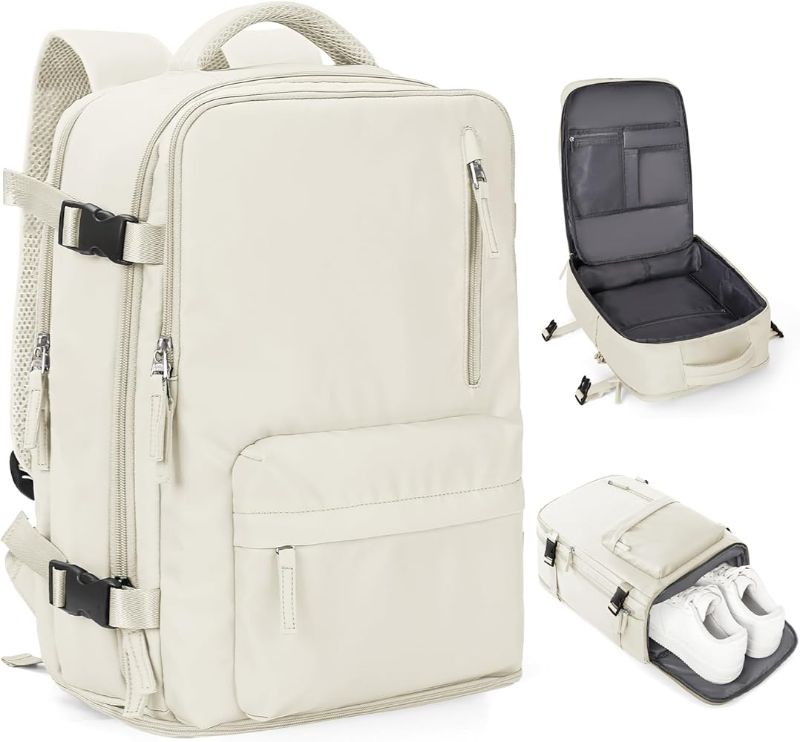 Photo 1 of coowoz Travel Backpack For Women Men Airline Approved,Carry On Backpack,Hiking Laptop College Backpacks Waterproof Outdoor Sports Rucksack Casual Daypack Fit 15.6 Inch Backpacks,Beige
