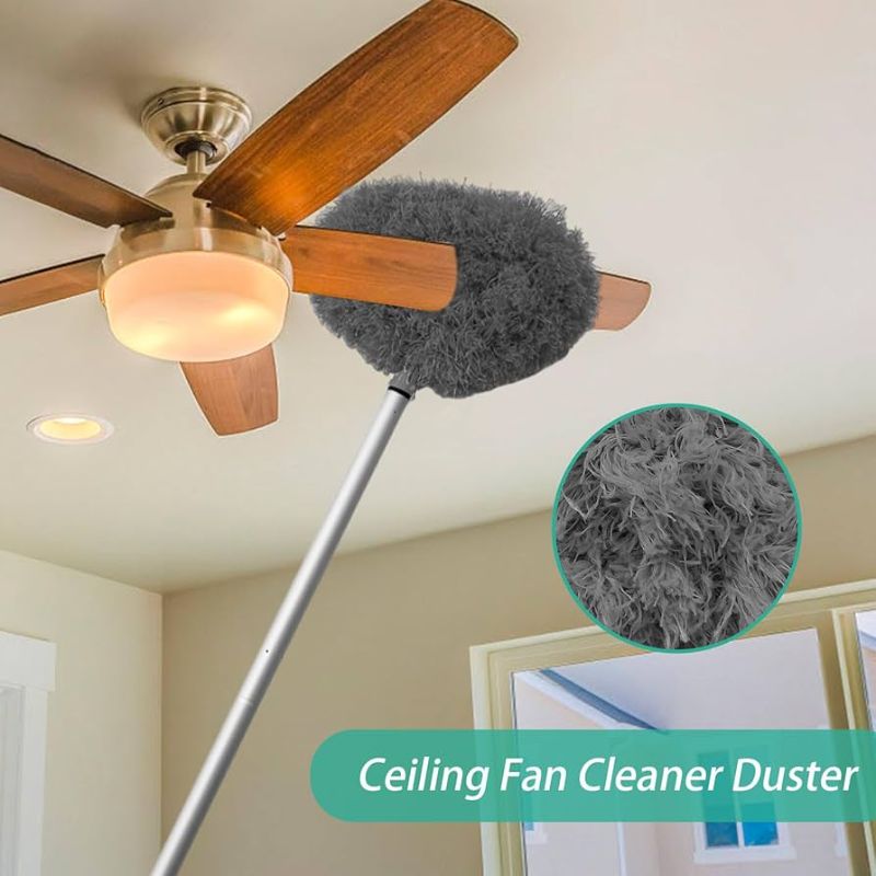 Photo 1 of Ceiling Fan Cleaner Duster,Reusable Microfiber Ceiling Fan Blade Cleaner Duster with Extendable Long Handle Removable 13 to 48 in for Cleaning Bookshelves,Door,Window Top (Gray)
