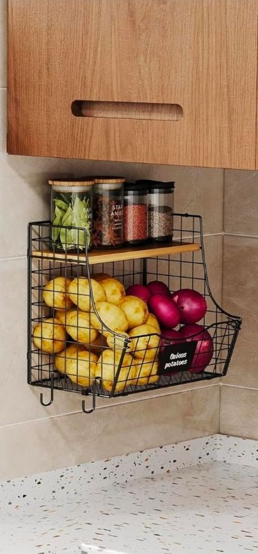 Photo 1 of FRUIT WIRE BASKET WITH WOOD SHELVE