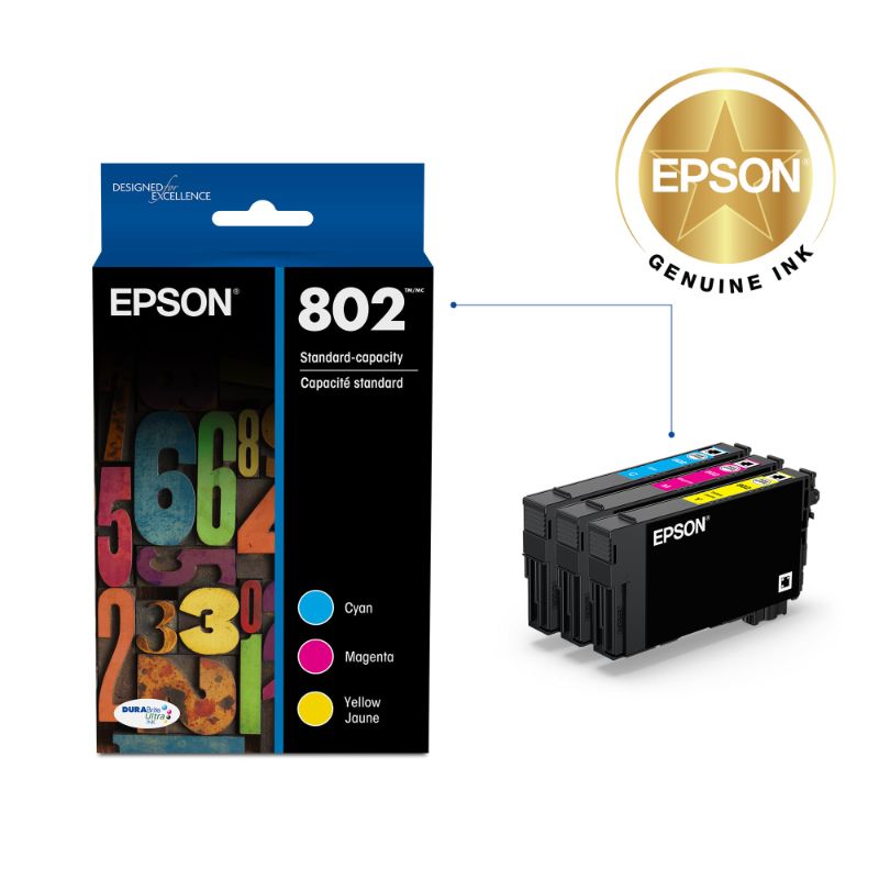 Photo 1 of EPSON 802 DURABrite Ultra Ink Standard Capacity Color Combo Pack (T802520-S) Works with Workforce Pro WF-4720, WF-4730, WF-4734, WF-4740
