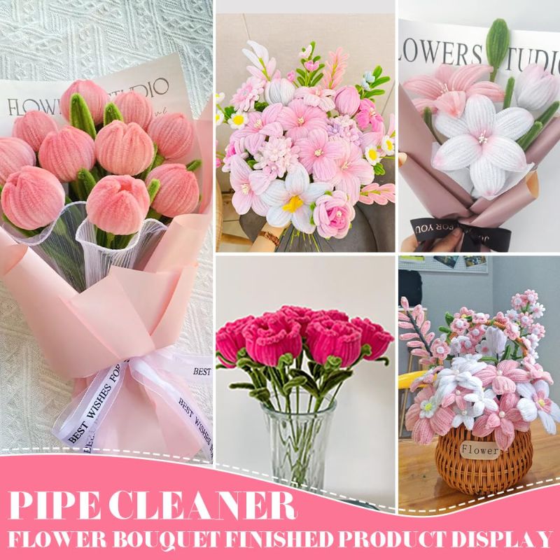 Photo 1 of 620 Pieces  Cleaners Flower Set, 700 Flower Corlor Chenille Stems Whith 20 Pcs Stems, Craft Supplies Bulk for DIY Art and Craft Projects Creative Gift Wrapping Party Decorations(7 Colors)