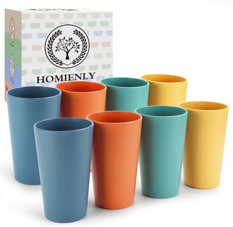 Photo 1 of Homienly Reusable Plastic Cups - Wheat Straw Unbreakable Drinking Glasses & Water Glasses | Multi-Color Stackable Plastic Cups, Dishwasher Safe | Glassware & Cup Sets for Kitchen (20 oz 10-Pack)
