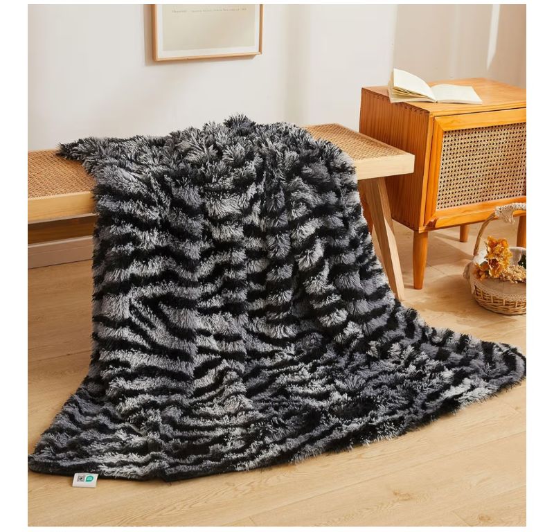 Photo 1 of GREY AND BLACK STRIPED MULTI PURPOSE THROW BLANKET. 71 X 118IN
