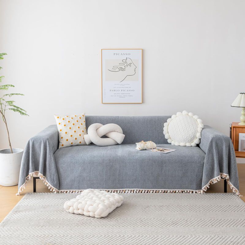 Photo 1 of SPOUR Chenille Throws for Sofa, Fog Surface Matte Texture Sofa Throws Soft Sofa Cover 2 Seaters Sofa Protector Living Room Decoration Sofa Throw Blanket (180X230cm, Dark Grey, pink, cream)
