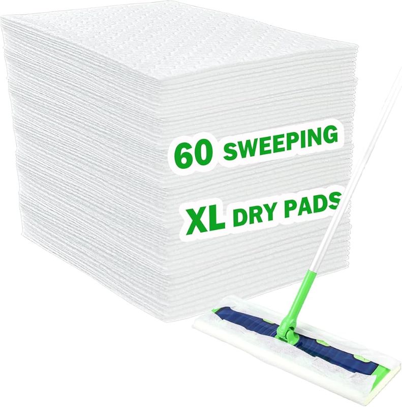 Photo 1 of Dry Sweeping Cloth Refills for Swiffer Sweeper Mop, Disposable Dry Pads Refills, Pet Hair Dust Heavy Duty Dry Floor Cloth Refills for Floor Sweeping and Cleaning, 60 Count