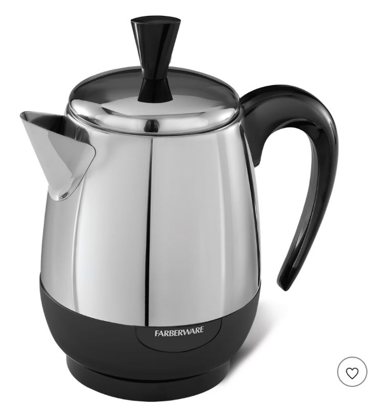 Photo 1 of FARBERWARE ELECTRIC COFFEE PERCOLATOR - STAINLESS STEEL BASKET, AUTOMATIC KEEP WARM, NO DRIP SPOUT 4 CUP