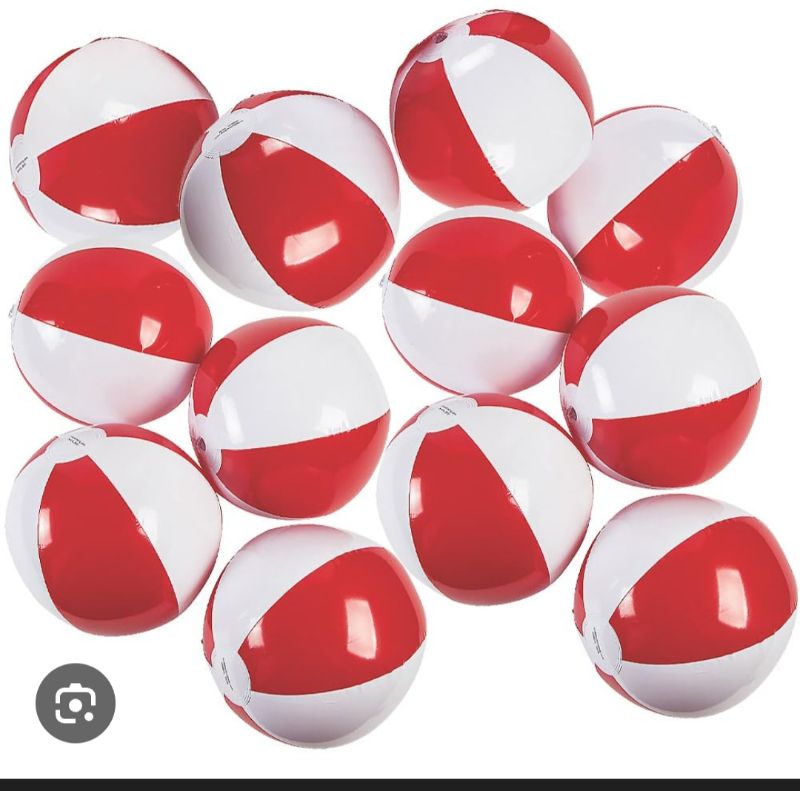 Photo 1 of 12 PIECES RED AND WHITE INFLATABLE DECORATIONS ORNAMENTS OR BEACH BALLS