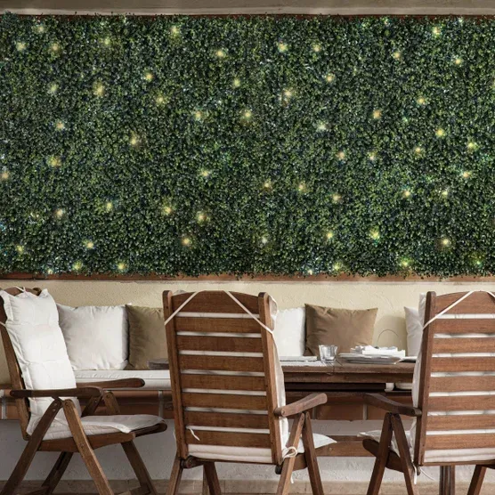 Photo 1 of Golden Select American Boxwood Artificial Hedge Panel with Lights, 4-pack
Dimensions (L × W × H/D) Per unit:  20x20×2 in each