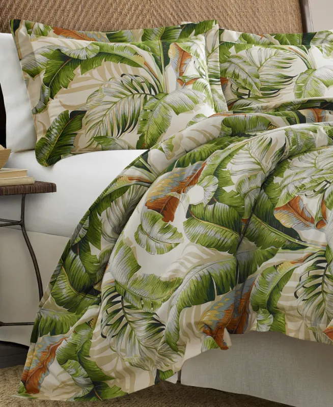 Photo 1 of Tommy Bahama - Queen Comforter Set, Naturally Soft & Smooth Cotton Sateen Bedding with Matching Pillowcases & Bed Skirt, Medium Weight 4 Piece Bed Set (Palmiers Green)
