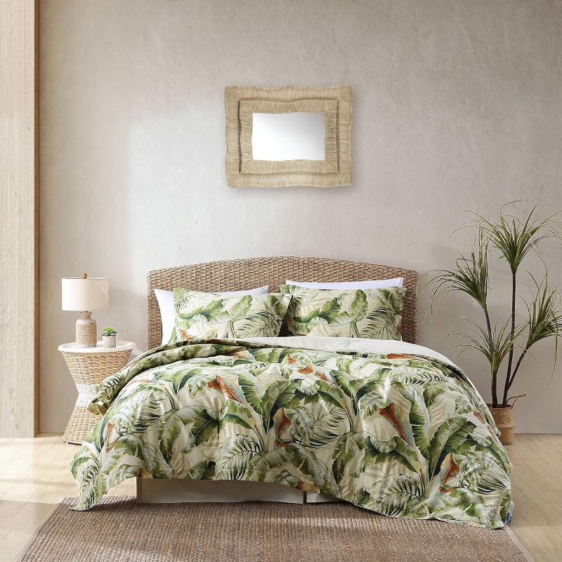 Photo 1 of Tommy Bahama - Queen Comforter Set, Naturally Soft & Smooth Cotton Sateen Bedding with Matching Pillowcases & Bed Skirt, Medium Weight 4 Piece Bed Set (Palmiers Green)