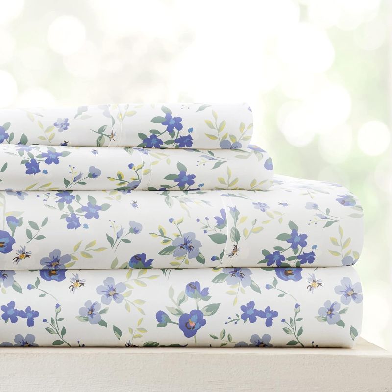 Photo 1 of Linen Market Double-Brushed Patterned Microfiber California King Sheet Set 4 Piece – OEKO-TEX Certified Ultra Soft & Wrinkle-Free - 16" Deep Pocket Sheets Easy Care Cal-King Size - Blossoms Light Blue