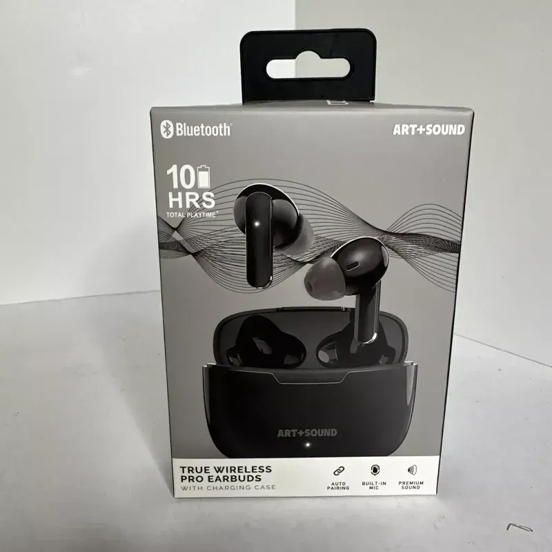 View 1 of True Wireless Earbuds. 10 Hours Playtime - When you're on the go, you want an earbud that's going to be comfortable and reliable. That's why we designed these true wireless earbuds to be just the thing for you. Our earbuds are made from durable materials