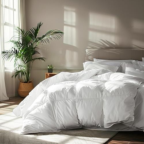 Photo 1 of Serta Goose Feather Down Fiber Cotton Comforter Queen Size - 100% Cotton Duvet Insert - Hotel Luxury Hypoallergenic Bedding Comforter Extra Warmth