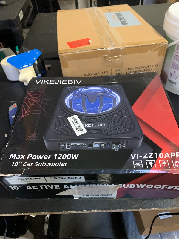 Photo 1 of 1200W Subwoofer, Slim Underseat Car Subwoofer and Amp Package with Ambient Light, Individual Control for Low Pass/Gain/Boost Bass, Loud Stereo Sound, Deep Bass Perfect for Truck/SUV/Jeep/MPV (Black)