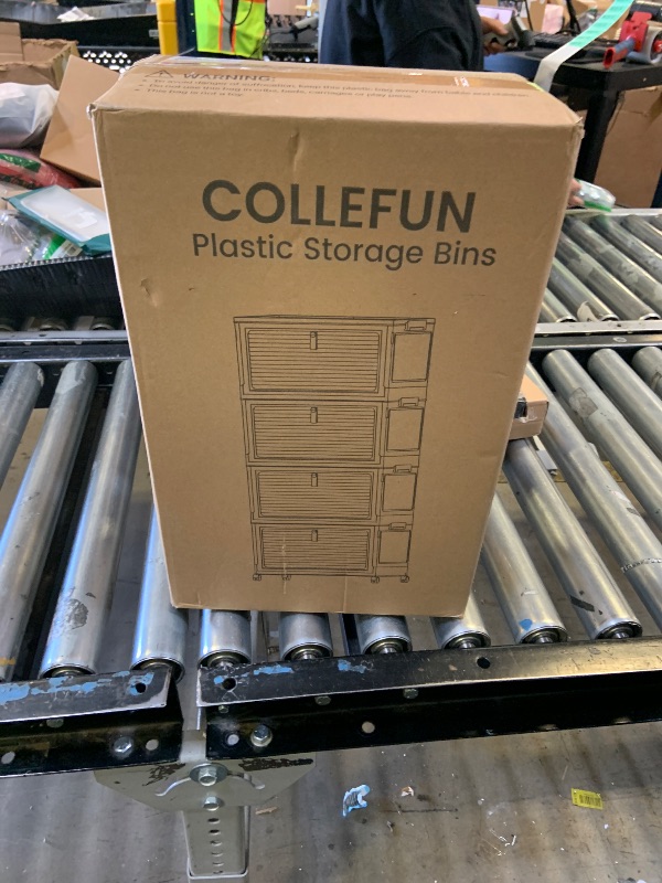 Photo 1 of COLLEFUN Storage Bins with Lids,4 Tier Stackable Storage Bins with Drawers,4 Pack Collapsible Plastic Storage Boxes with Wheel-1 Lid,23QT Foldable Containers for Closet Living Room Bedroom Office.