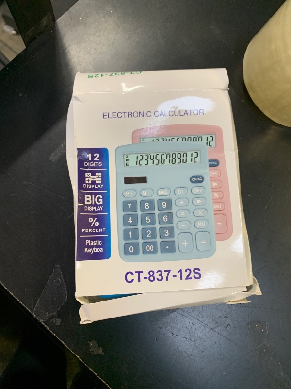 Photo 1 of 12 Digits Desktop Calculator with Large LCD Display, Basic Calculator Dual Solar Power and Battery, Standard Function for Office, Home, School (Dark Blue)