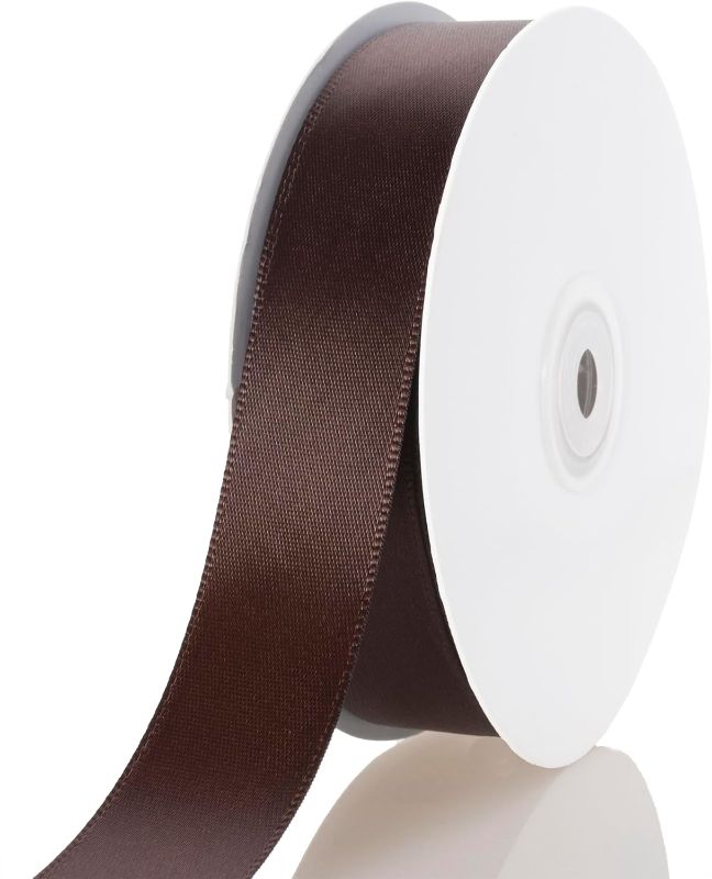 Photo 1 of 1 Inch Brown Ribbon, 50 Yards Craft Polyester Satin Ribbon Perfect for Gift Wrapping, Handmade Roses, Wedding Party Decorations and DIY Crafts