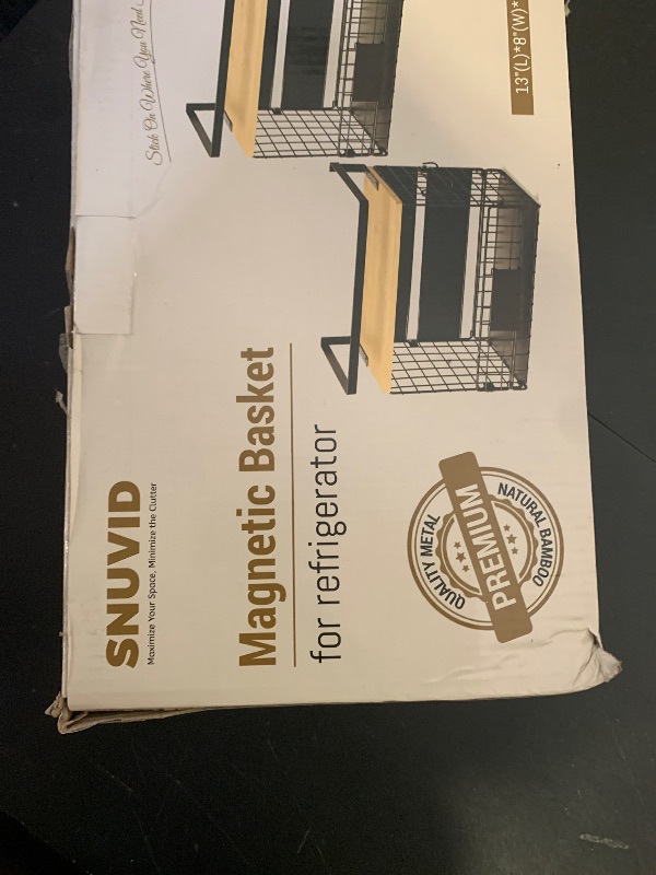 Photo 1 of [WIDER SHELF] 2 SET Strong Magnetic Shelf Basket for Fridge with Tag & Bamboo Top, XXL Large Magnetic Spice Rack Shelves for Side of Refrigerator, Kitchen Pantry Storage Organizer for Food Fruit Veg