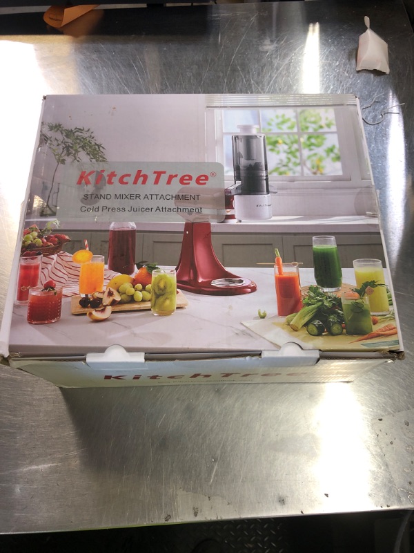 Photo 1 of KITCHTREE Masticating Juicer Attachment for KitchenAid Stand Mixer, 4.2" Large Feed Chute Fit Whole Vegetables & Fruits, Slow Cold Press Juicing, Includes 2 * 28oz capacity cups