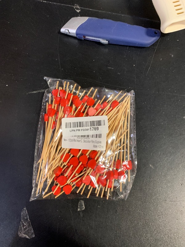 Photo 1 of 100pcs Red Heart Cocktail Picks 4.7" Long Fruit Sticks Food Toothpicks Sandwich Appetizer Charcuterie Skewers, Handmade of Bamboo Wood, for Birthday, Wedding, Valentines Day Decoration Party Supplies