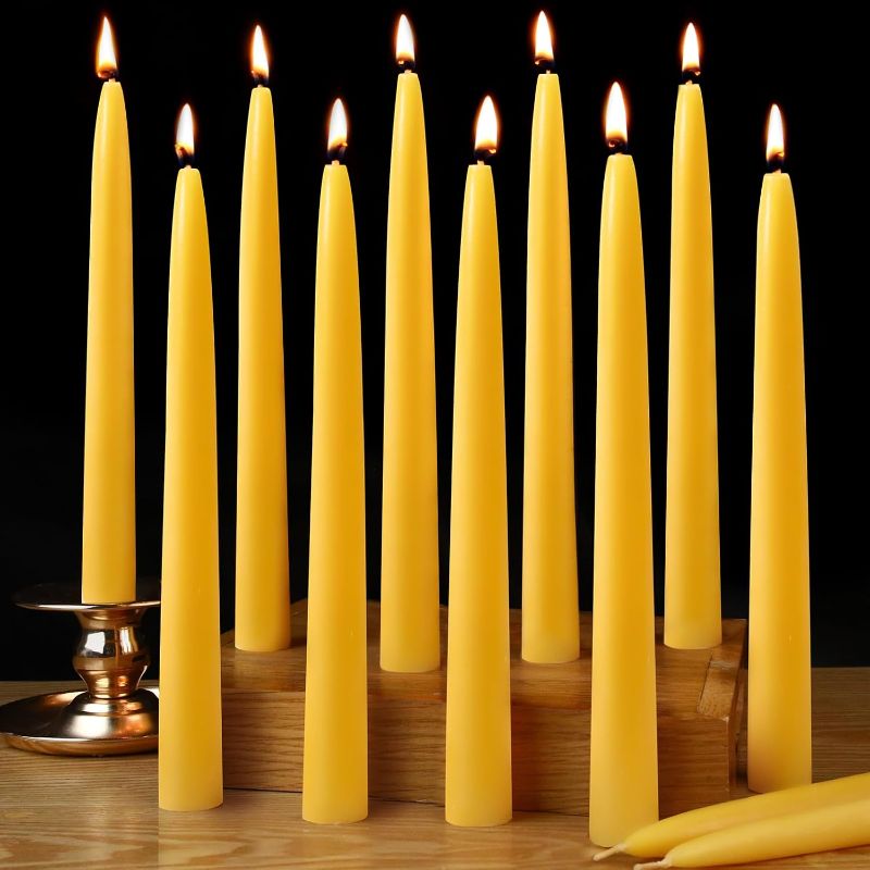 Photo 1 of 10inch Beeswax Taper Candles 12 Pack Natural Pure Beeswax Candlesticks Smokeless 10 Hour Long Burning Time Tapered Beeswax Candle Sticks Bees Wax Candle for Home Prayer