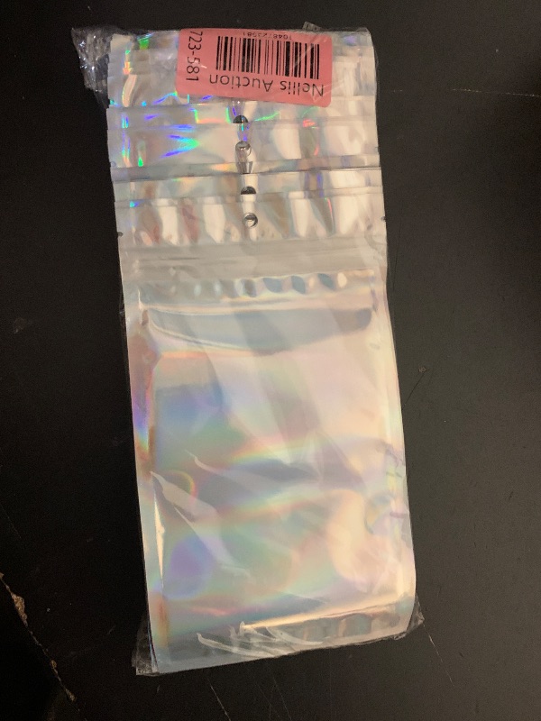 Photo 1 of 100 Pack Holographic Resealable Plastic Bags for Food Storage, Zipper Bags with Clear Front Window, Packaging Pouch for Small Business (100 Pack, 4x7.2 inch)