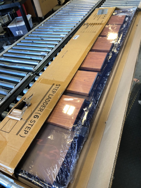 Photo 1 of GameGem 6 Step Ladder for 12 Feet High Ceiling, Lightweight Aluminum Folding Step Stool with Convenient Handgrip, Stepladders with Anti-Slip and Wide Pedal for Home Use Space Saving - Black+Woodgrain 