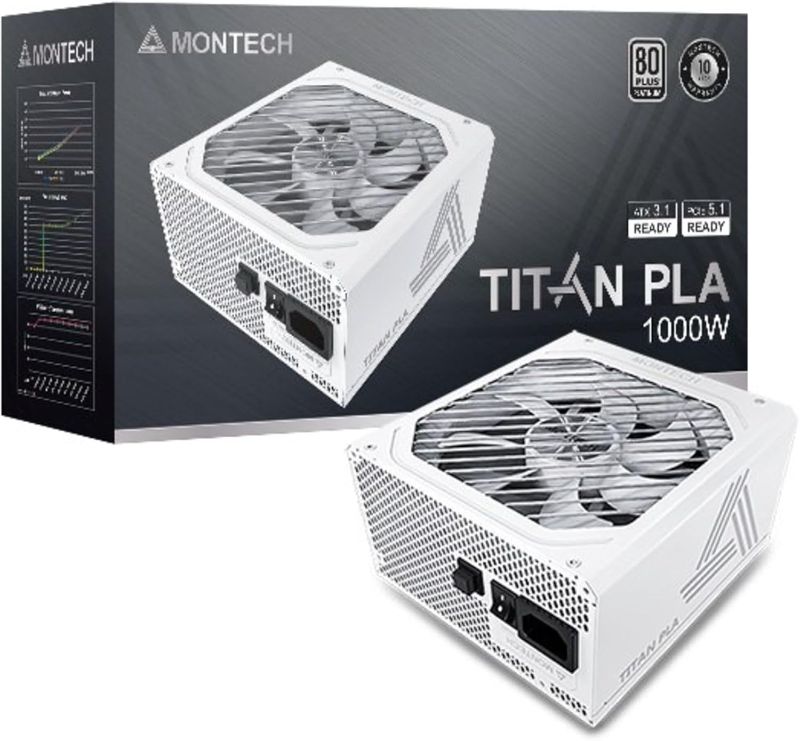 Photo 1 of Montech Titan PLA 1000W High-End ATX Gaming Power Supply - 80 Plus Platinum & Cybenetics Platinum - Fully Modular - ATX 3.1 & PCIe 5.1 Ready -10 Years Coverage - White