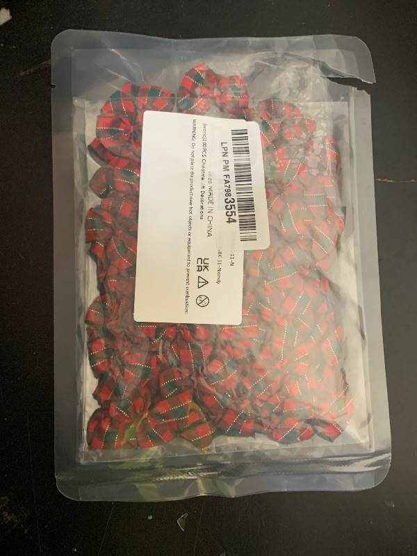 Photo 1 of 100PCS Christmas Mini Bows for Crafts 1.4" Satin Ribbon Plaid Bows for DIY Sewing Accessories Scrapbooking Christmas Gift Decorations Stocking Stuffers