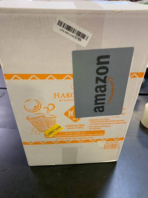 Photo 1 of [100 SET]Harvest Pack 12 oz Disposable Coffee Cups, Insulated Ripple Double-Walled Paper Cup with Lids, Brown Geometric, Tea Hot Chocolate Drinks To go coffee cups