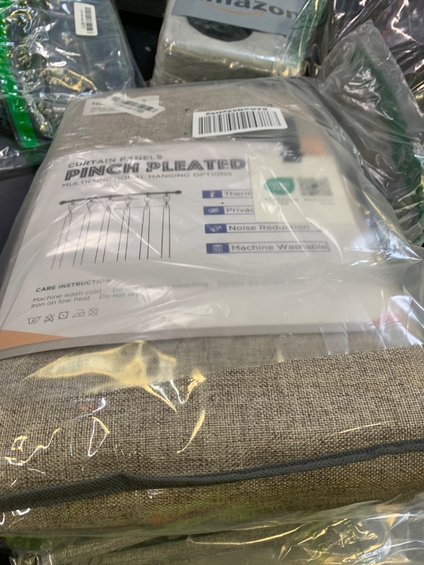 Photo 1 of 100% Blackout Shield Polyester Pinch Pleated Curtains Blackout, Pleated Drapes with Hooks 96 Inch Long 2 Panels Set, Polyester Blackout Curtains for Bedroom & Living Room, 40" W x 96" L, Faux Linen