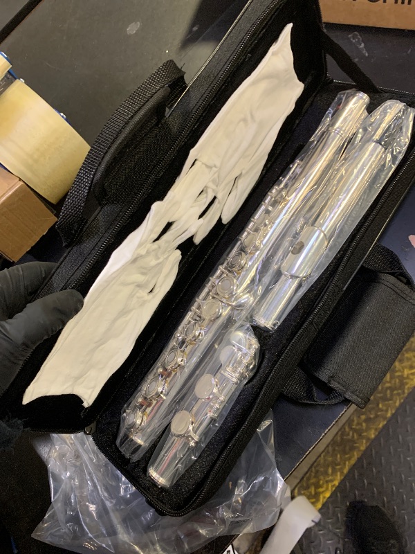 Photo 1 of POGOLAB Open Hole C Flute, 16 Keys Student Flute Instrument for Beginner Advanced Player, with Carry Bag, Strap, Gloves, Adjustment Screwdriver, Cleaning Kit (Open/Closed Hole, Silver Plated)