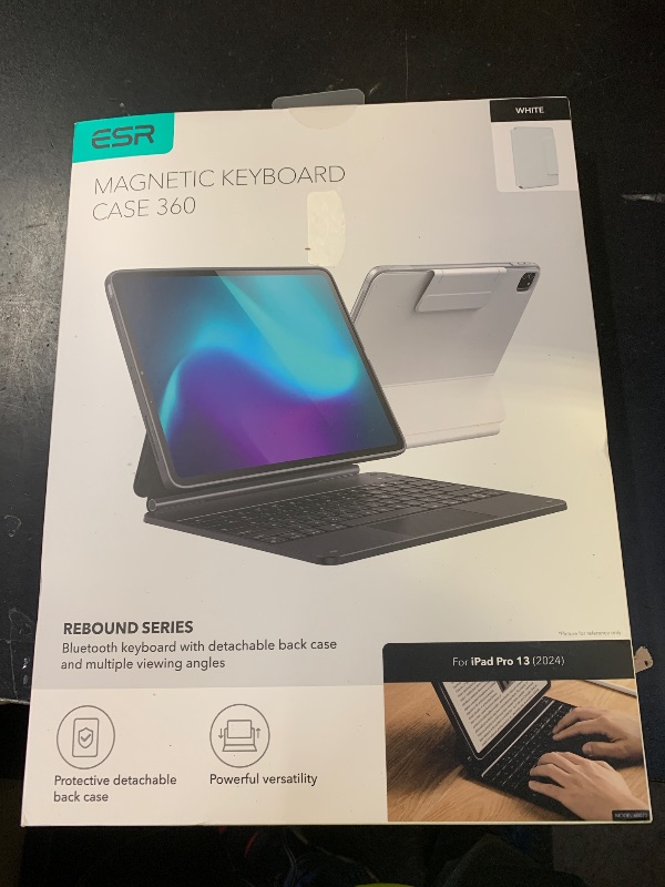 Photo 1 of ESR iPad Pro 13 Inch Case with Keyboard (M5/M4, 2025/2024), iPad Pro 13 Keyboard Case with Easy-Set Magnetic Stand, Portrait/Raised Modes for iPad Pro 13, Removable, Rebound 360 Series,White