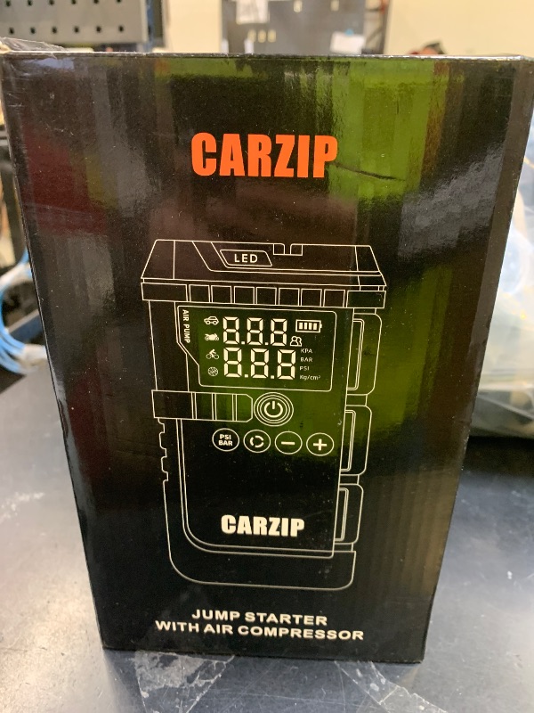 Photo 1 of 6000A Jump Starter with 160PSI Air Compressor, 12V Portable Car Jumper Starter (All Gas/12L Diesel), Jump Box with Jump Clamps, LCD Screen, Gloves, Emergency Light