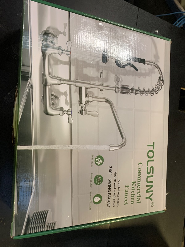 Photo 1 of Commercial Sink Faucet,TOLSUNY Commercial Kitchen Faucet Wall Mount with Pre Rinse Sprayer,Wall Mounted Kitchen Sink Faucet for Industrial and Restaurant Sinks. (Classic, 25)