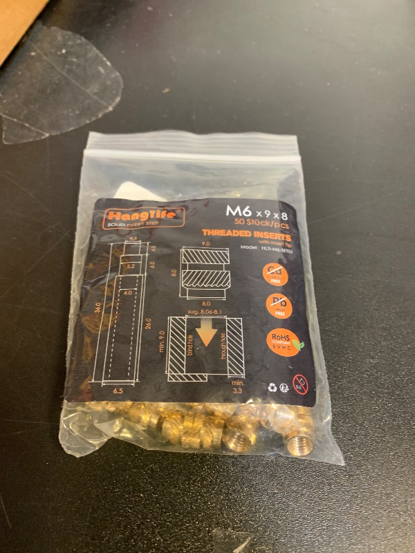 Photo 1 of HANGLIFE M6 Heat-Set Threaded Inserts with Insert Tip, Heat Set Insert for 3D Printing Components and Plastic Parts with Soldering Iron Press Tool - Brass Metric Knurled Nuts (50 Pieces)