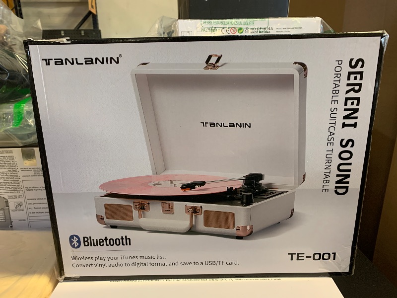 Photo 1 of Vinyl Record Player Bluetooth Vintage 3-Speed Portable Suitcase Turntables with Built-in Speakers, Belt-Driven LP Player Support USB Recording AUX-in RCA Line Out Headphone Jack, White