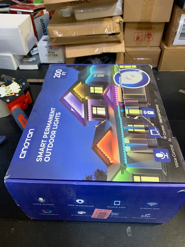 Photo 1 of CINOTON Permanent Outdoor Lights 200ft, Smart RGBW+IC Eaves Lights with 120LEDs, IP67 Waterproof, 111 Scene Modes for Daily and Festival, Halloween Christmas Holiday Decor, APP/Voice/Remote Control