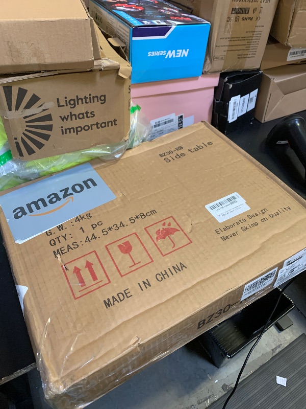 Photo 1 of Vagusicc C Shaped End Table with Charging Station, Adjustable Height Side Table for Couch, Small Sofa Table with Storage Bag, Slide Under Sofa TV Tray Snack Arm Tables for Living Room, Bedroom, Brown