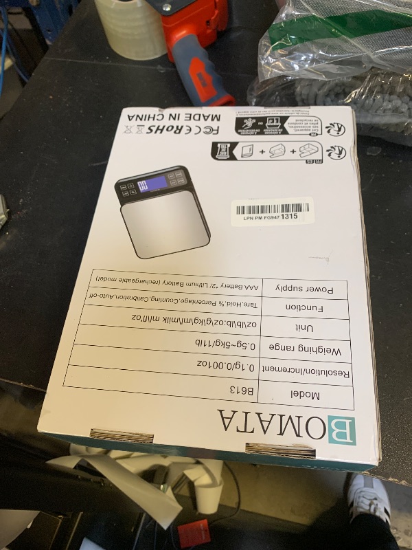 Photo 1 of BOMATA Large Kitchen Scale with 0.1g/0.001oz High Precision, 5kg/11lb Bakery Scale with% Percentage Function, USB Rechargeable, Full-View Angle LCD with Backlight, Stainless Steel Pan